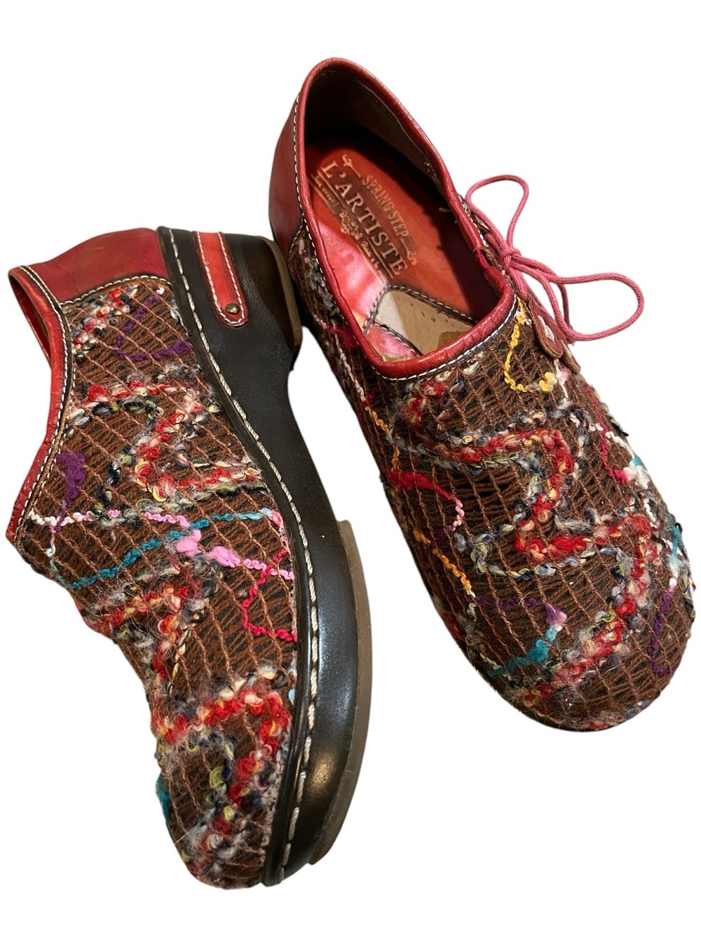 L’ARTISTE SPRING STEP ARGENTINA LEATHER CLOGS RED MULTICOLORED SIZE 6